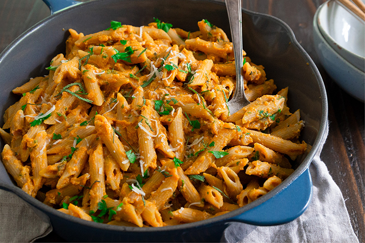 Whole Wheat Penne Pasta with Pumpkin Sauce