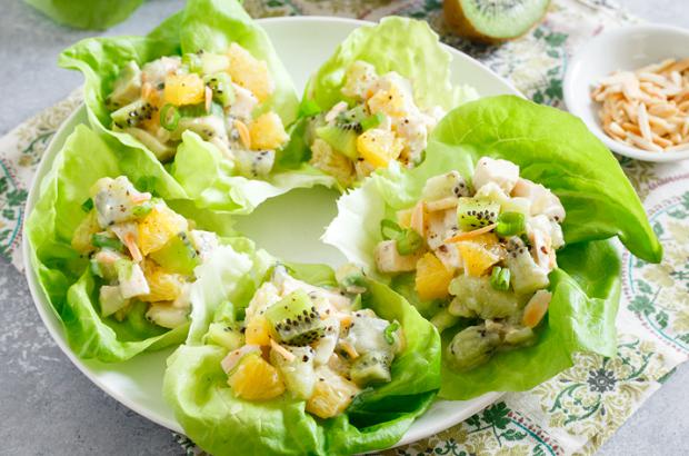 Kiwi Chicken Salad in lettuce leaves