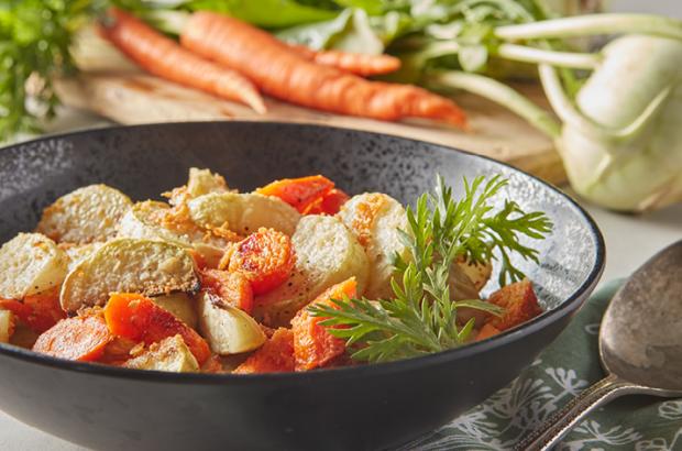 Parmesan Roasted Kohlrabi and Carrots