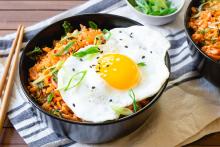 Bowl of Kimchi Fried Rice with a fired egg on top